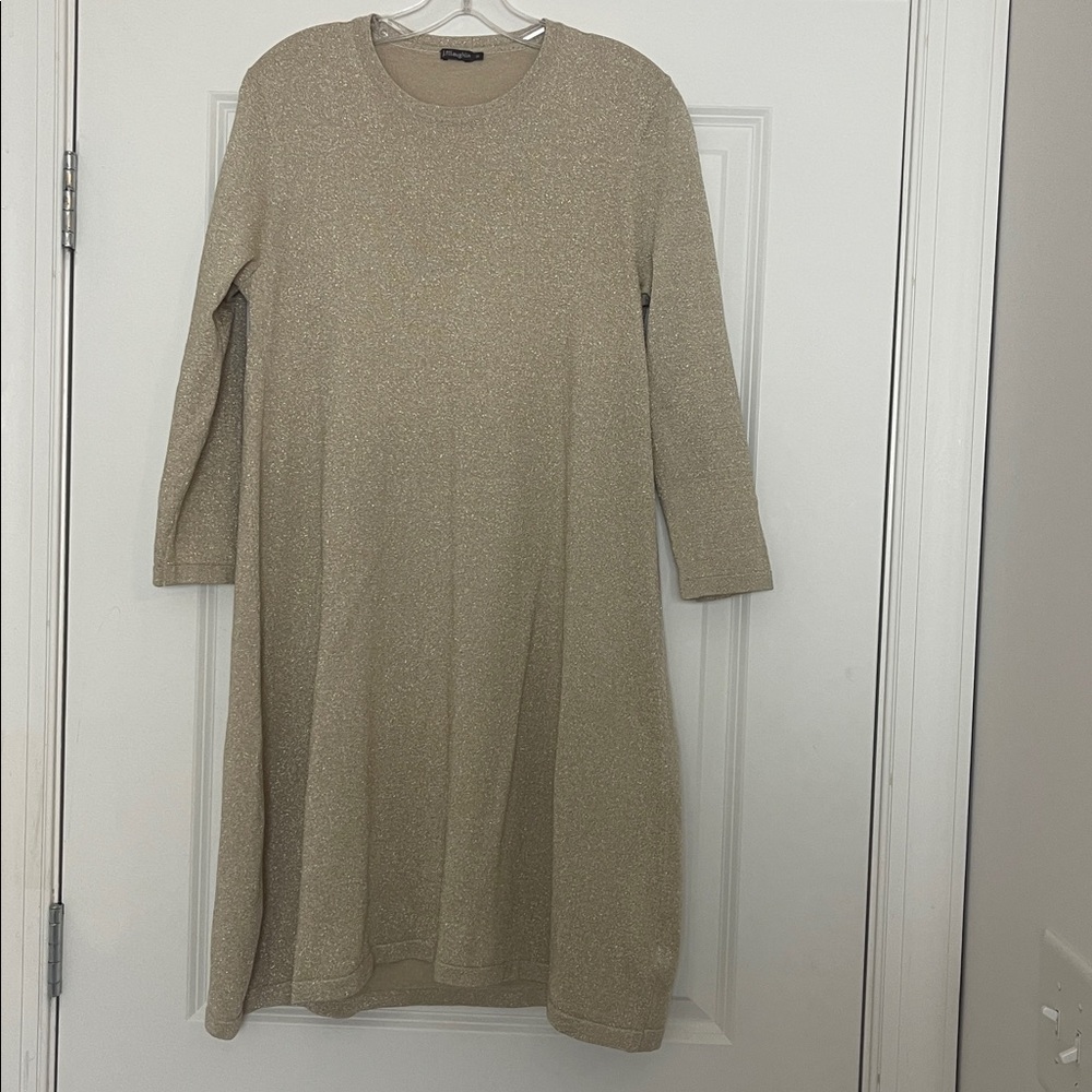 J. McLaughlin Kaya Swing Dress Pale Gold Metallic Medium Crew Neck